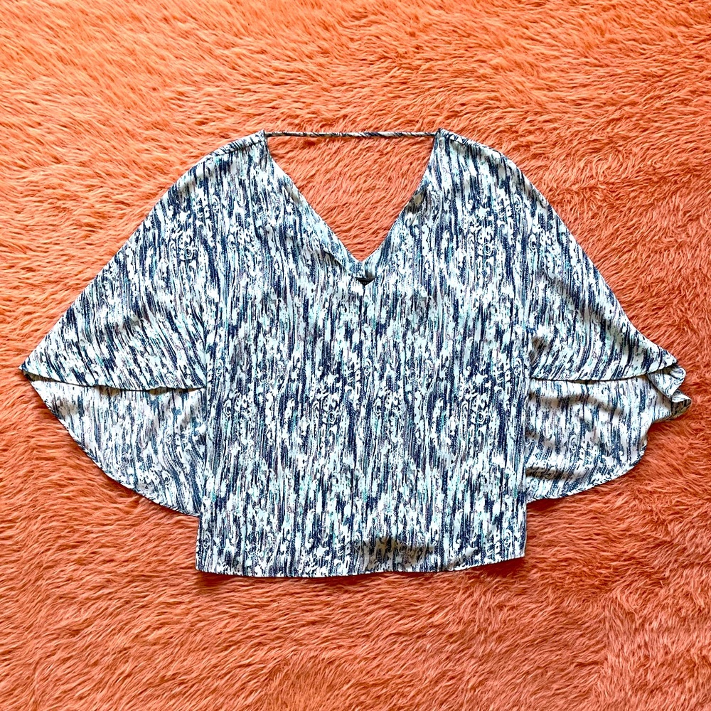 V Neck Caped Blouse, Small, BCBG